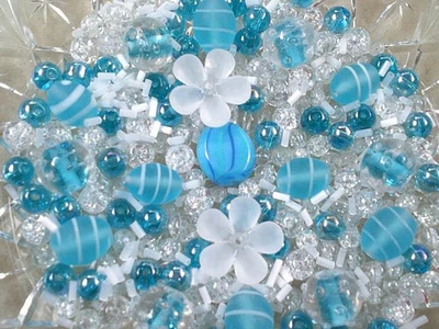 Glasperlen Mix 143 g INDISCHE GLASPERLEN/LAMPWORK PERLEN/KRISTALL/TÜRKIS/WEISS - Bild 1 von 3