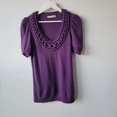 Rebecca Taylor Mujer Manga Abullonada Suéter Talla M Trenzado Cuello Redondo Morado Foto 1 de 4