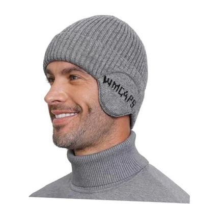  Gorro de línea polar con orejera, sombrero de punto de invierno para hombre mujer medias grises Foto 1 de 4