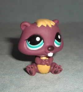 Littlest Pet Shop Purple BEAVER #810  ~ Teal Blue Eyes - Foto 1 di 6