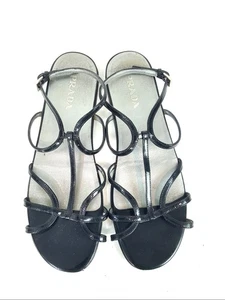 Prada Black Patent Leather Strappy Flat Sandals Shoes Size 38.5 - Picture 1 of 5