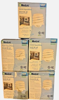 5 New Engergy Savings MaxLite 100W GU24 SquatMax Non-Dimmable Soft White - Image 1 of 4