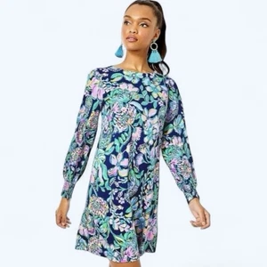 Lilly Pulitzer Diann Dress Size Medium High Tide Navy Blue She’s Got Sol Cotton - Picture 1 of 10
