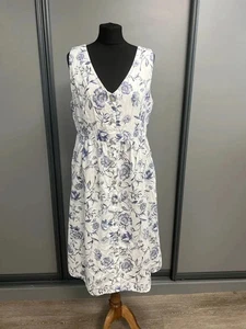 Cynthia Rowley reines Leinen Sommer Midi Kleid Gr. 14 weiß hellblau geblümt - Bild 1 von 11