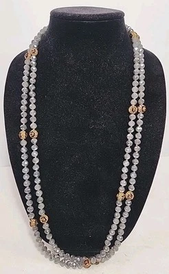 Золото и серый граненые стеклянные бусины разноцветные стеклянные бусины ожерелье 36 в длину - Изображение 1 из 4