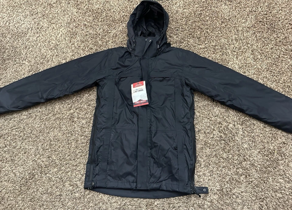 TRU-SPEC 2410 H2O Proof Waterproof 3-IN-1 Parka Jacket Coat w/ Liner Black Small - Image 1 of 4