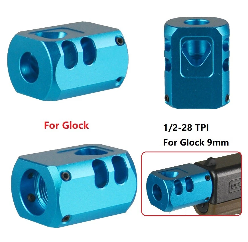 Compensador de freno de boca 1/2x28 TPI acabado azul claro anodizado para 9 mm G Foto 1 de 3