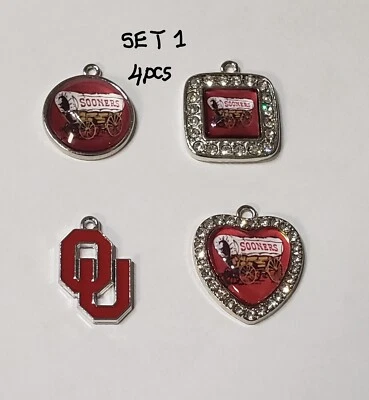 Venta 4 dijes de Oklahoma Sooner OU NCAA fútbol americano universitario, circonita cúbica, revestimiento de esmalte Foto 1 de 4