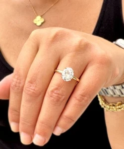 Oval Cut Lab Grown Diamond Engagement Ring IGI Certified 14k Yellow Gold 1.50ct - Picture 1 of 15