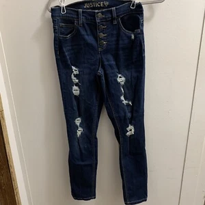 Justice Jeans Blue Distressed Skinny 16 Waist 28” Inseam 28” - Picture 1 of 3