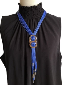 LOVISA Blue Rope Intertwining Loops Toggles Silver Costume Jewellery Necklace - Picture 1 of 6