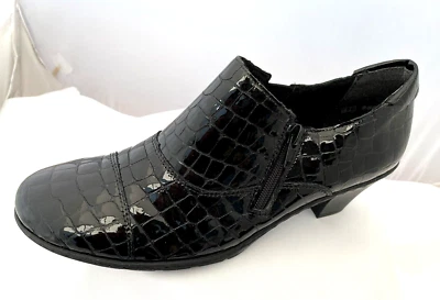 NEW Rieker Black Patent Leather Croc Print Zip Shoes Size 6.5 - Image 1 of 4