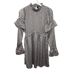 Missguided Dress Womens Long Sleeve Mini Sz 4 White Blue Ruffles Boho Small Work - Picture 1 of 13