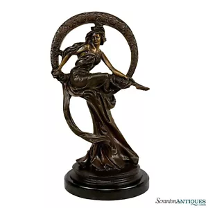 Vintage Art Deco 17" Women Witch on Moon Bronze Sculpture - Picture 1 of 8
