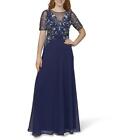 Adrianna Papell Womens Navy Chiffon Embellished Evening Dress Gown 6 BHFO 9713