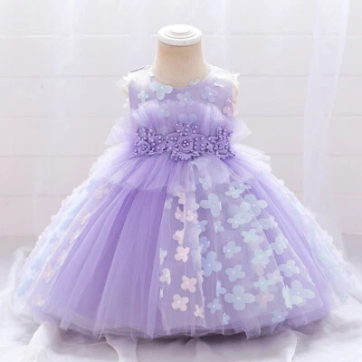 Flower Wedding Baby Girls Toddler Baptism Birthday Bow Lace Princess Party Dress - Image 1 of 4