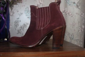 Early Penelope Chilvers Rare Burgundy Wine Suede Heel Ankle Boots Cowboy UK 7 40 - Picture 1 of 13