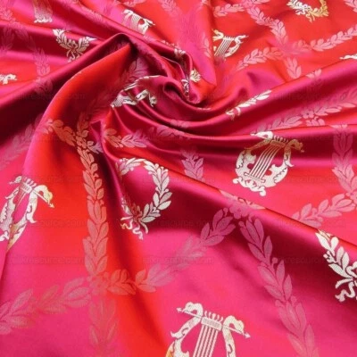 BY YD KRAVET COUTURE SILK EMPIRE TRELLIS LAUREL HARP Neoclassical RED RPUSD368Y - Image 1 of 4