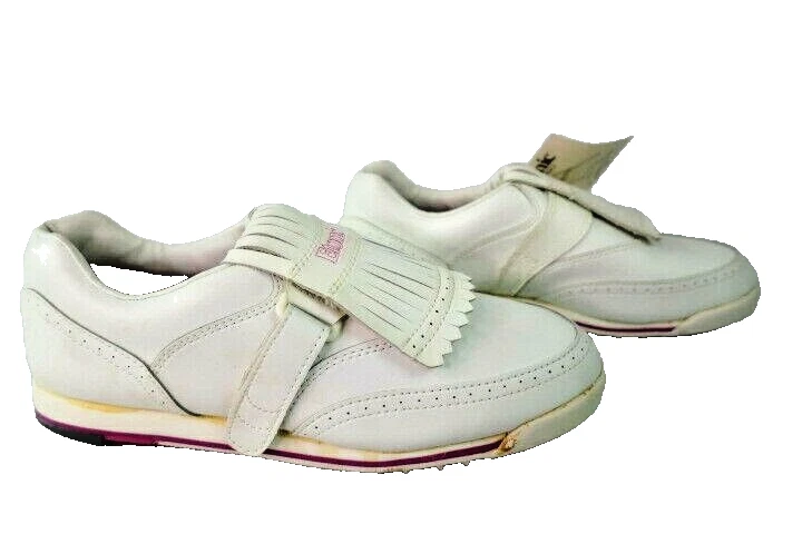 Nuevos zapatos de golf para mujer Etonic St8805 de cuero blanco púrpura con borlas 9M Foto 1 de 4