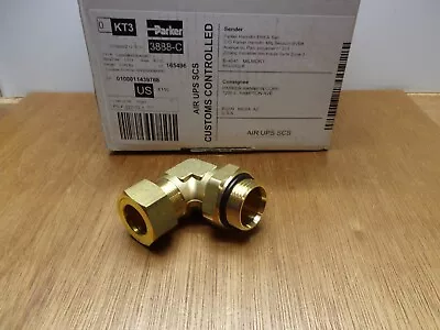 Parker Brass 90 Deg Elbow Seal Adapter 1" BSPP Pipe X 22 MM Tube OD Compression - Image 1 of 4