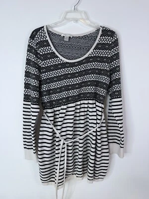 Motherhood Maternity Sweater Women’s XL Striped Belted Tunic Long Sleeve Black - Image 1 of 4