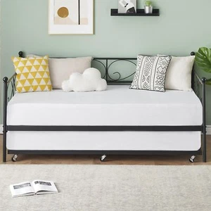 2 In 1 Convertible Twin Size Daybed W/ Pull Out Trundle Bed Frame Sofa Bed Metal - Picture 1 of 8