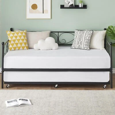 2 In 1 Convertible Twin Size Daybed W/ Pull Out Trundle Bed Frame Sofa Bed Metal - Image 1 of 4