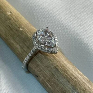 2 Ct Pear Cut Simulated Ring Silver Wedding Promise Anniversary Engagement - Picture 1 of 7