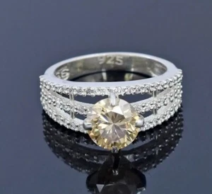 1.50 Ct Champagne Treated Diamond Ring With Accent Great Luster VVS1 Certified ! - Picture 1 of 6