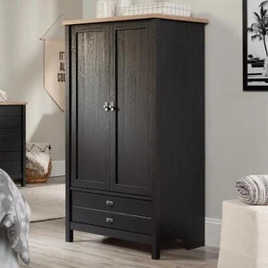 Sauder Cottage Road Wardrobe Armoire Clothes Storage Cabinet 1 Drawer Raven Oak - Picture 1 of 17