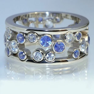 925 Silver Rings Women Fashion Round Cut Cubic Zirconia Wedding Rings Size 6-10 - Picture 1 of 5