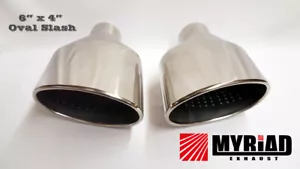 6" x 4" Oval Dual Exhaust Tailpipes Tips Chrome Audi RS4 RS3 GOLF R Leon Cupra - Picture 1 of 5