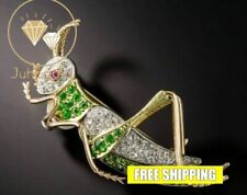 Beauty Grass Crop Brooch Pin 3CT Round Simulated Emerald 14K Yellow Gold Plated