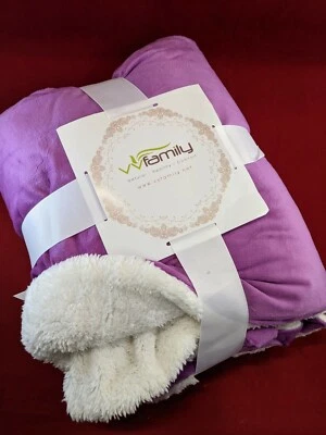 Blanket / Throw Luxury Sherpa fur decor soft Purple white  - Image 1 of 4