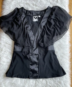 Marc Bouwer Women’s Large Black Flutter Sleeve Blouse Top QVC NWOT P22 - Picture 1 of 7