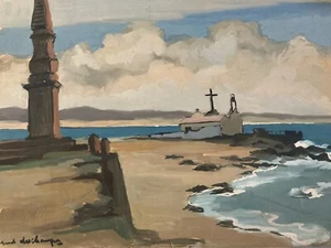 Belle Painting Raoul Deschamps Gouache Paper Vila Condé 1950 Portugal Art - Picture 1 of 17