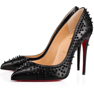 Christian Louboutin NIB Escarpic 100 Spikes Pointy Toe Heels Pumps 39.5 Black - Picture 1 of 8