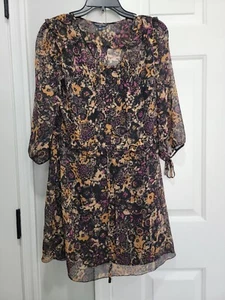 BANANA REPUBLIC Round Neck Button Front Black Floral Dress Women's Size 6 - Picture 1 of 7