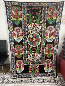 Antique Vintage Uzbek Embroidery Velvet Suzani Bed Cover, Table Thr.207x140cm - Picture 1 of 14