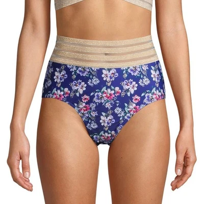 Nicole Miller Women Blue Floral Lace Simply Fit High Waist Swim Bottom Size XL - Image 1 of 4
