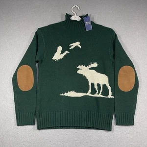 Polo Ralph Lauren Suéter Hombres Mediano Verde Alce Intarsia Cuadros Lana Codo Parche - Imagen 1 de 10