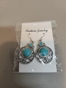 Orecchini pendenti decorativi rotondi turchesi - Spedizione gratuita - Foto 1 di 2
