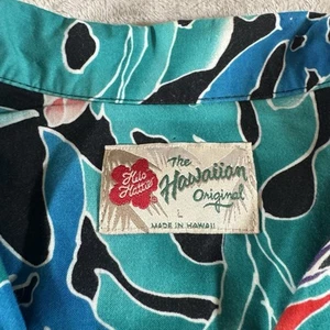 Hilo Hattie Men's Hawaiian Shirt 100% Cotton Vintage Large L Blue and Black - Picture 1 of 7