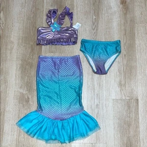Disney Little Mermaid Ariel 3 Piece Swimsuit - Tail Skirt, top & bottoms all 4T - Picture 1 of 10