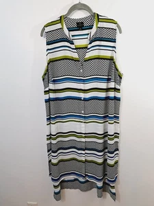 Worthington Women's White Black Teal Mixed Print Shirt Dress Size 1X Sleeveless - Picture 1 of 5