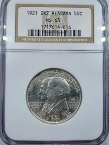 1921 Alabama 2 X 2 50c Commemorative Half Dollar NGC MS63 - Picture 1 of 4