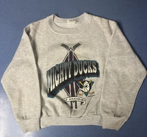 Vintage 90s Anaheim Mighty Ducks Graphic Crewneck Youth Sz 7 Hockey SpellOut - Picture 1 of 11