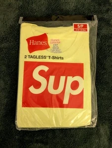 Supreme / Hanes Men's Fluorescent Yellow Neon Tagless T-Shirts Pack Of 2 SMALL - Picture 1 of 3