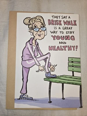 Funny Birthday Card – Brisk Walk Wine Humor Adult Comedy Greeting w/ Envelope” - Image 1 of 2