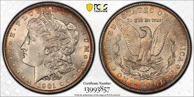 1901 P Morgan Silver Dollar PCGS AU-58 Doubled Die Reverse VAM 3 Shifted Eagle - Image 1 of 4